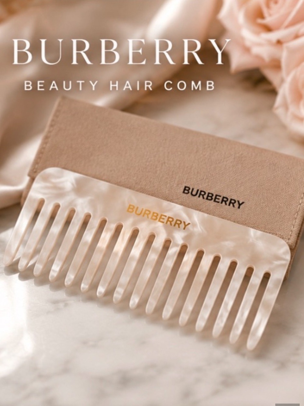 Burberry Beauty Pearl Effect Wide Tooth Hair Comb Beige Case New Authentic